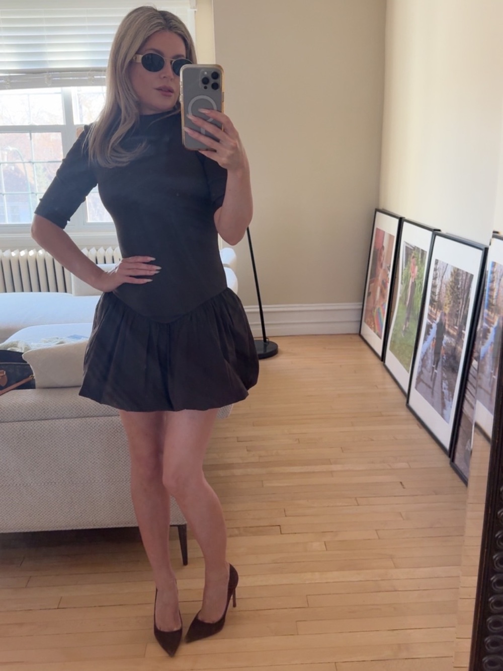 Brown Zara Mini Dress Bubble Skirt Small